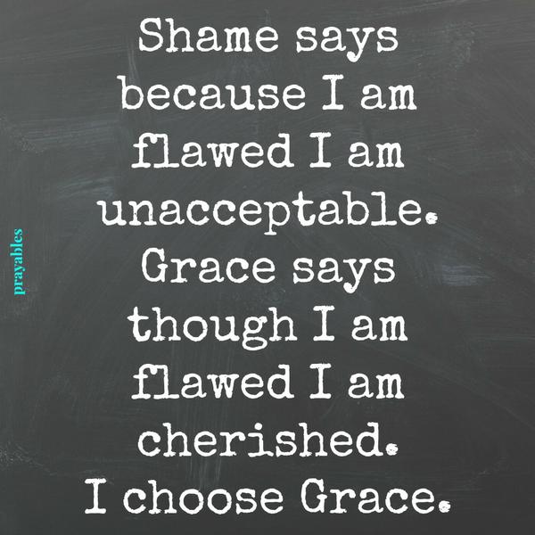 Shame says  because I am flawed I am unacceptable. Grace says  though I am  flawed I am cherished.   I choose Grace.