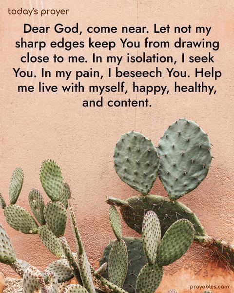 Dear God, come near. Let not my sharp edges keep You from drawing close to me. In my isolation, I seek You. In my pain, I beseech You. Help me live with myself, happy, healthy, and content.