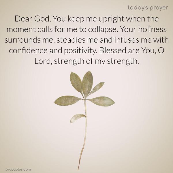 Dear God, You keep me upright when the moment calls for me to collapse. Your holiness surrounds me, steadies me, and infuses me with confidence and positivity. Blessed are You, O Lord, strength of my strength.