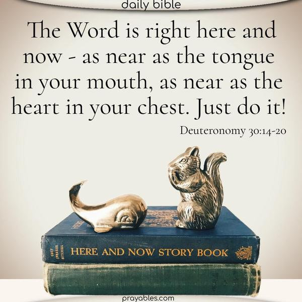 The Word is right here and now – as near as the tongue in your mouth, as near as the heart in your chest. Just do it! Deuteronomy 30:14-20
