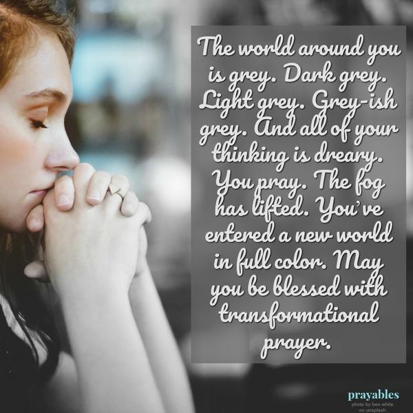 The world around you is grey. Dark grey. Light grey. Grey-ish grey. And all of your thinking is dreary. You pray. The fog has lifted. You’ve entered a new world in full color. May you be blessed with transformational prayer.