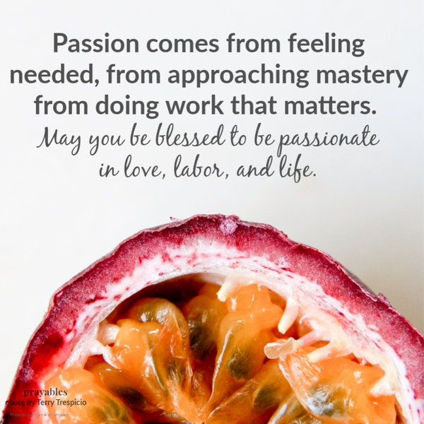 Passion comes from feeling needed, from approaching mastery from doing work that matters. May you be blessed to be passionate in love, labor, and life.