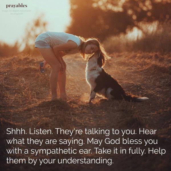 Shhh. Listen. They’re talking to you. Hear what they are saying. May God bless you with a sympathetic ear. Take it in fully. Help them with your understanding.