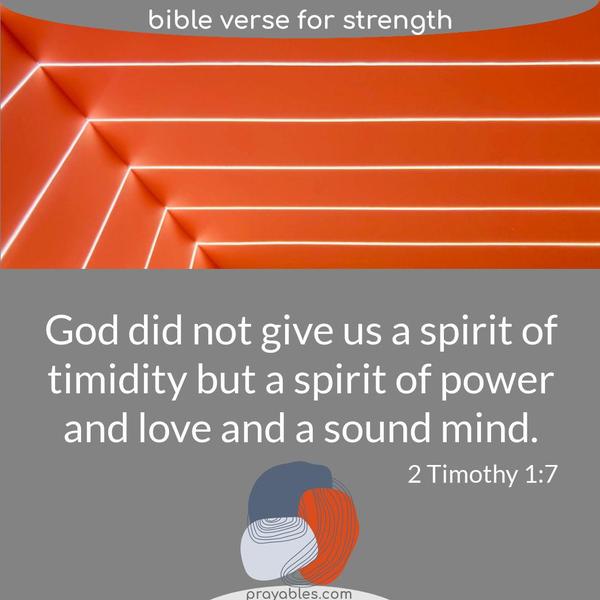 2 Timothy 1:7 God did not give us a spirit of timidity but a spirit of power and love and a sound mind.