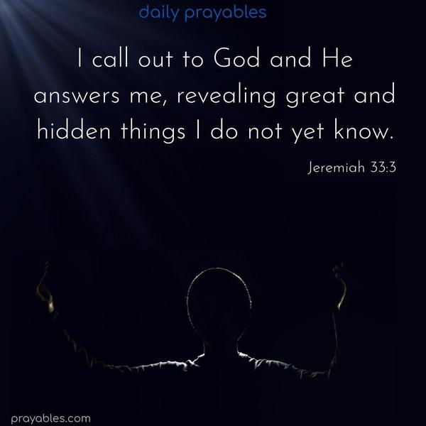 I call out to God, and He will answer me, revealing great and hidden things I do not yet know. Jeremiah 33:3