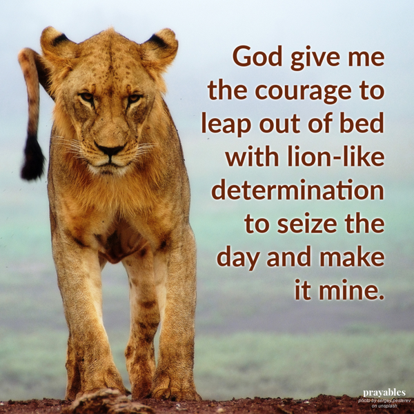 God give me the courage to leap out of bed with lion-like determination to seize the day and make it mine.