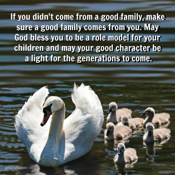 If you didn’t come from a good family, make sure a good family comes from you. May God bless you to be a role model for your children and may your good character be a light
unto the nation.