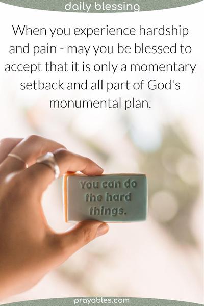 When you experience hardship and pain – may you be blessed to accept that it is only a momentary setback and all part of God’s monumental plan. 