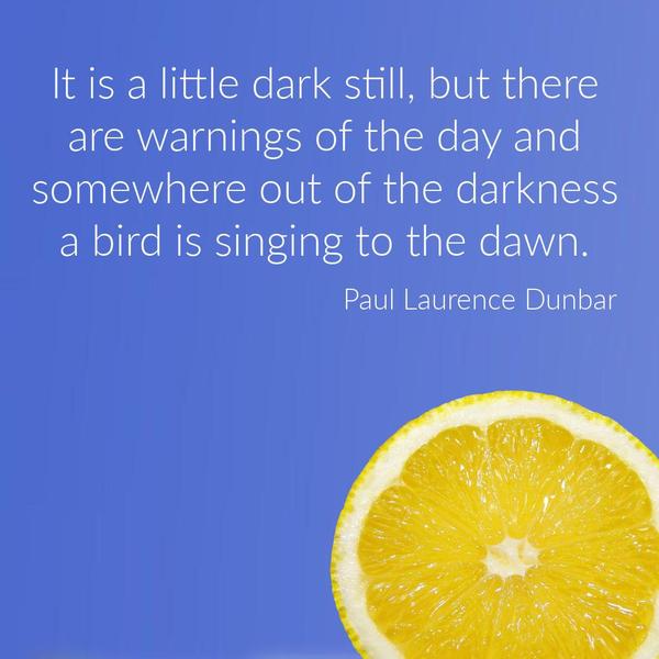 It is a little dark still, but there are warnings of the day and somewhere out of the darkness a bird is singing to the dawn. Paul Laurence Dunbar