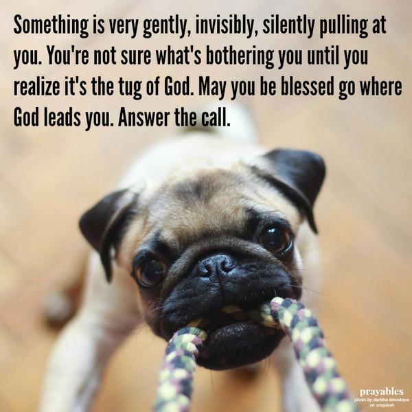 Something is very gently, invisibly, silently pulling at you. You’re not sure what’s bothering you until you realize it’s the tug of God. May you be blessed go where God leads you. Answer the call.