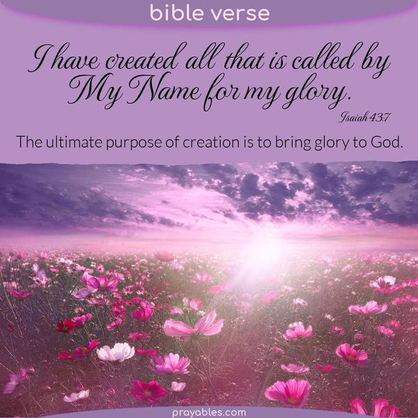 Isaiah 43:7 The ultimate purpose of creation is to bring glory to God. "I have created all that is called by My Name for my glory."