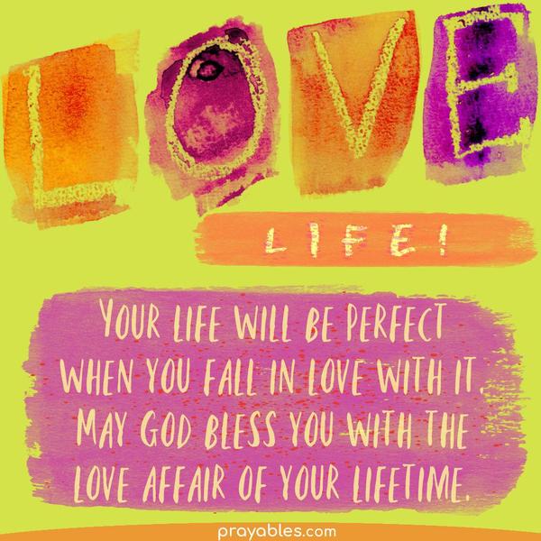 Your life will be perfect when you fall in love with it. May God bless you with the love affair of your lifetime.
