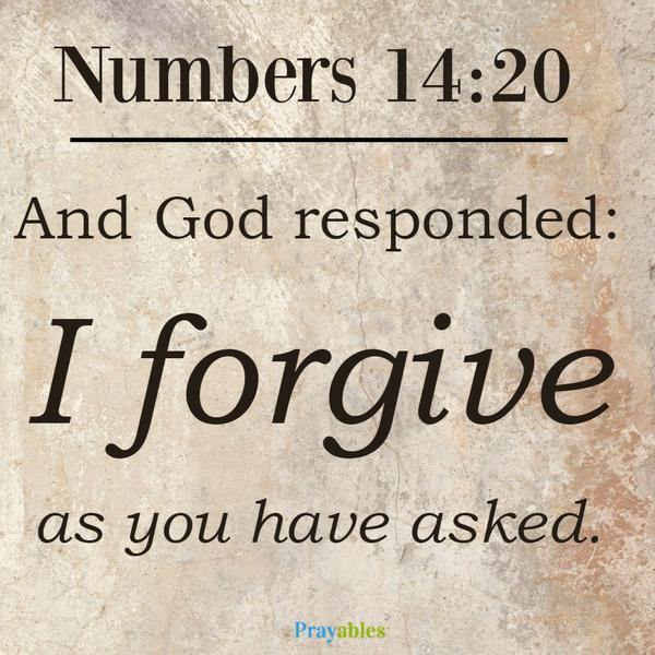 And God responded: I forgive as you have asked. Numbers 14:20