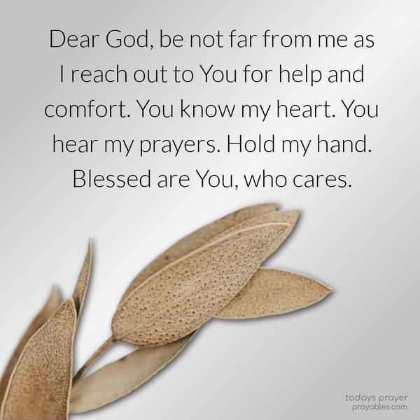 Dear God, be not far from me as I reach out to You for help and comfort. You know my heart. You hear my prayers. Hold my hand. Blessed are You, who cares.