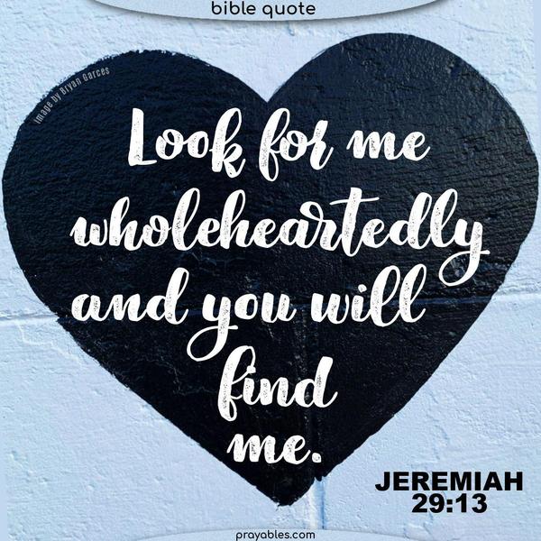 Look for me wholeheartedly and you will find me. Jeremiah 29:13