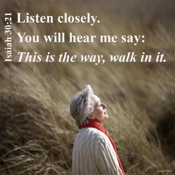 Isaiah 30:21 Listen closely. You will hear me say — This is the way, walk in it.