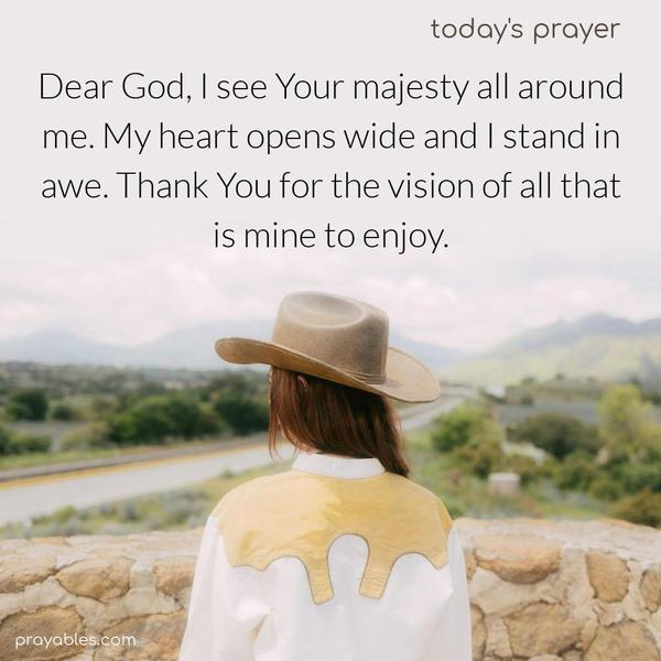 Dear God, I see Your majesty all around me. My heart opens wide, and I stand in awe. Thank You for the vision of all that is mine to enjoy.