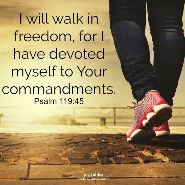 Psalm 119:45 I will walk in freedom, for I have devoted myself to your commandments.