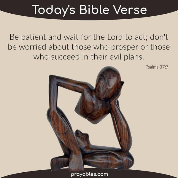 Psalms 37:7 Be patient and wait for the Lord to act; don't be worried about those who prosper or those who succeed in their evil
plans.
