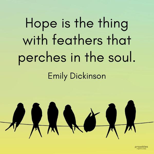 Hope is the thing with feathers that perches in the soul. Emily Dickinson