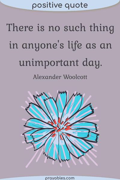 There is no such thing in anyone's life as an unimportant day. Alexander Woolcott