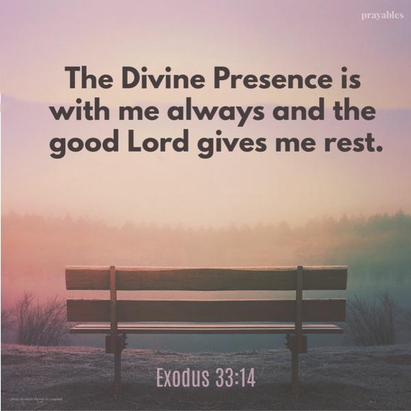 Exodus 33:14 The Divine Presence is with me always and the good Lord gives me rest.