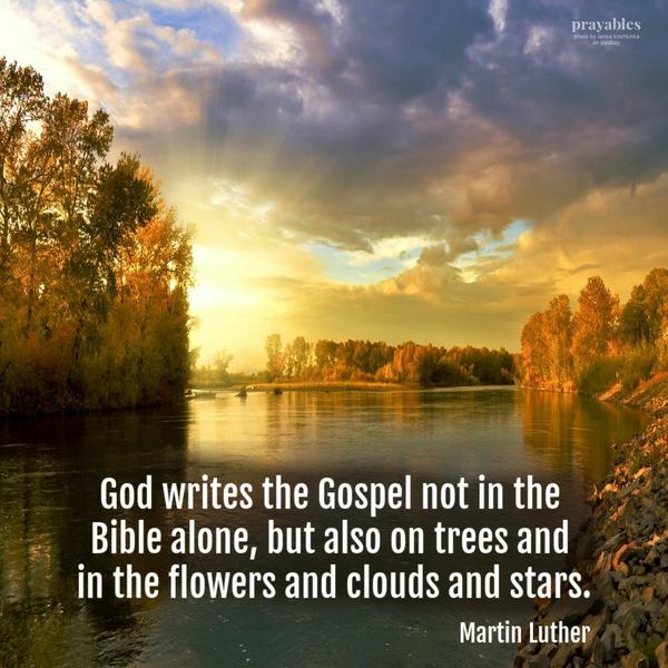 Martin Luther God writes the Gospel not in the Bible alone, but also on trees and in the flowers and clouds and stars.