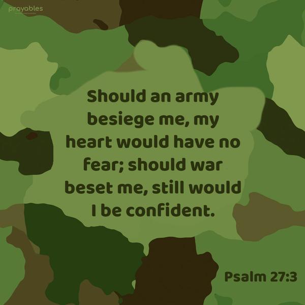 Psalm 27:3 Should an army besiege me, my heart would have no fear; should war beset me, still would I be confident.