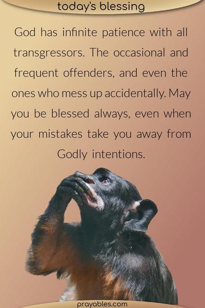 God has infinite patience with all transgressors. The occasional and frequent offenders, and even the ones who mess up accidentally. May you be blessed always, even when your
mistakes take you away from Godly intentions.