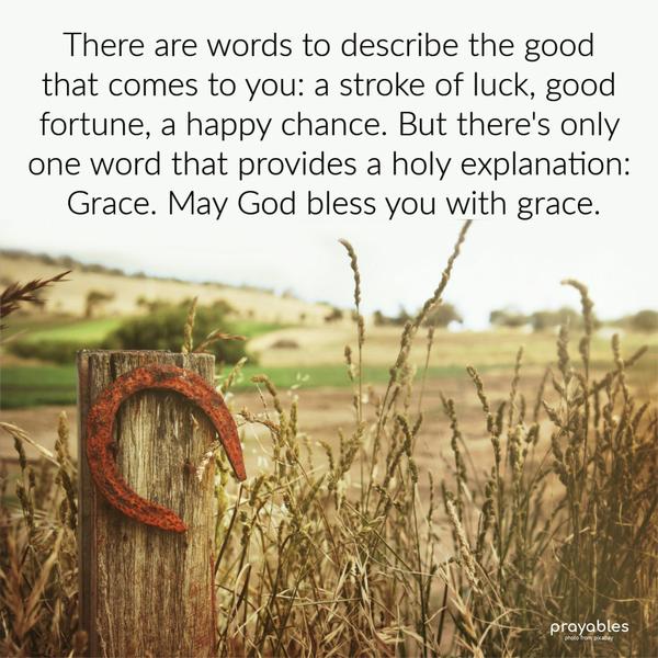 There are words to describe the good that comes to you: a stroke of luck, good fortune, a happy chance. But there’s only one word that provides a holy explanation: Grace. May
God bless you with grace.