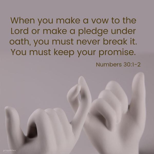 Numbers 30:1-2 When you make a vow to the Lord or makes a pledge under oath, you must never break it. You must keep your promise.