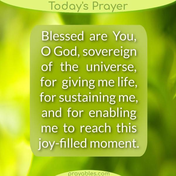 Blessed are You, O God, sovereign of the universe, for giving me life, for sustaining me, and for enabling me to reach this joy-filled
moment.