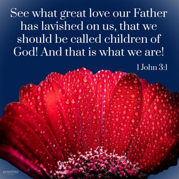 1 John 3:1 See what great love our Father has lavished on us, that we should be called children of God! And that is what we are!