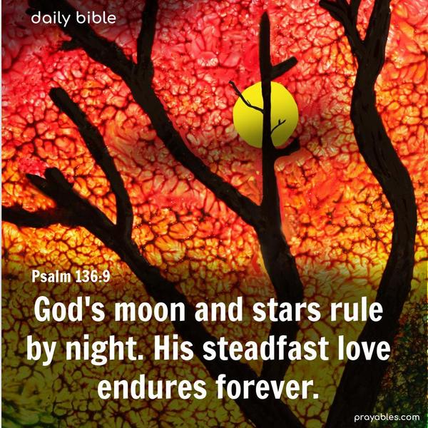 God's moon and stars rule by night. His steadfast love endures forever. Psalm 136:9