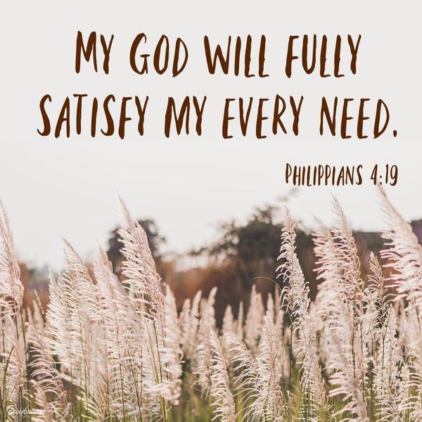 Philippians 4:19 My God will fully satisfy my every need.