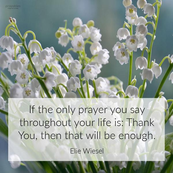 If the only prayer you say throughout your life is “Thank You,” then that will be enough. Elie Wiesel