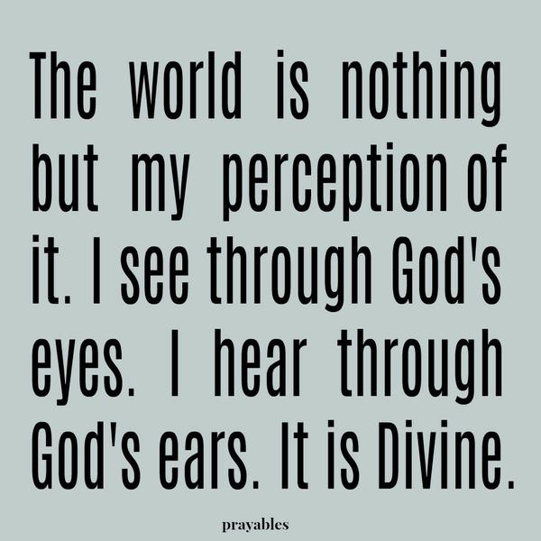 The world is nothing but my perception of it. I see through God’s eyes. I hear through God’s ears. It is Divine.