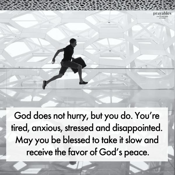 God does not hurry, but you do. You’re tired, anxious, stressed and disappointed. May you be blessed to take it slow and receive the favor of God’s peace.