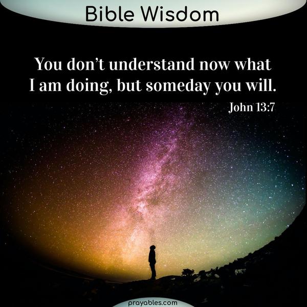 John 13:7 You don’t understand now what I am doing, but someday you will.