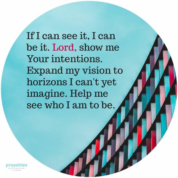 If I can see it, I can be it. Lord, show me Your intentions. Expand my vision to horizons I can't yet imagine. Help me see who I am to be.