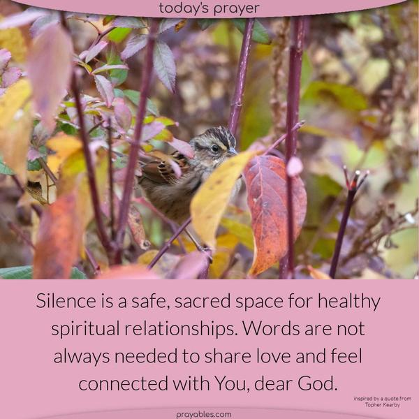 Silence is a safe, sacred space for healthy spiritual relationships. Words are not always needed to share love and feel connected with You, dear God. inspired by a quote from Topher Kearby