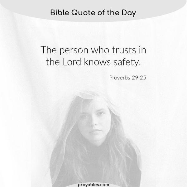 Proverbs 29:25 The person who trusts in the Lord knows safety.