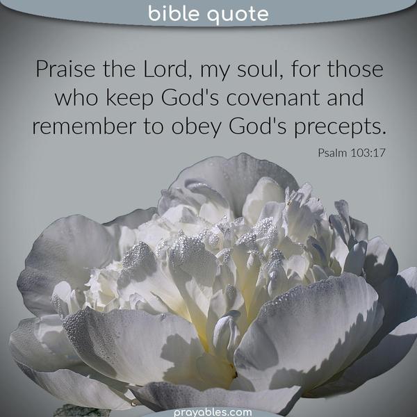 Psalm 103:17 Praise the Lord, my soul, for those who keep God's covenant and remember to obey God's precepts.