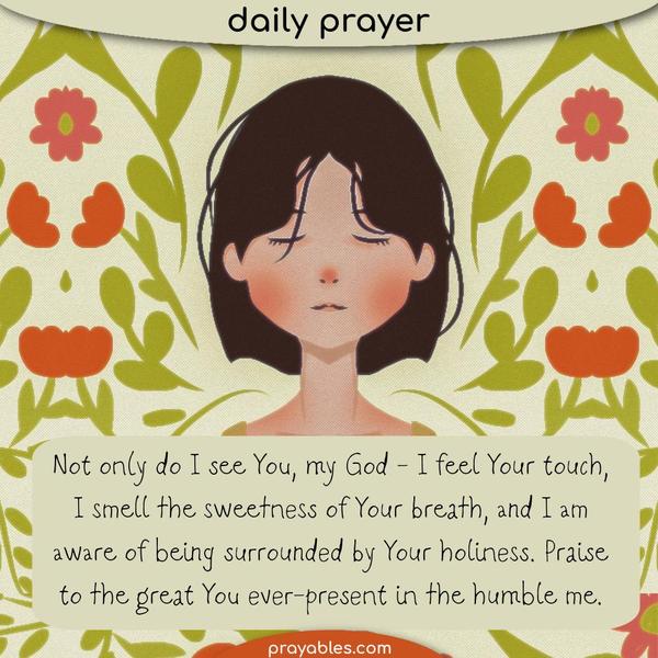 Not only do I see You, my God – I feel Your touch, I smell the sweetness of Your breath, and I am aware of being surrounded by Your holiness. Praise to the great You
ever-present in the humble me.