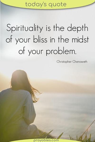 Spirituality is the depth of your bliss in the midst of your problem. Christopher Chenoweth