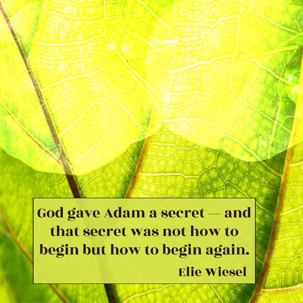 God gave Adam a secret — and that secret was not how to begin but how to begin again. Elie Wiesel