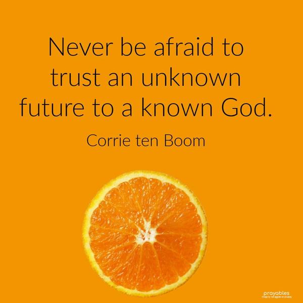 Never be afraid to trust an unknown future to a known God. Corrie ten Boom