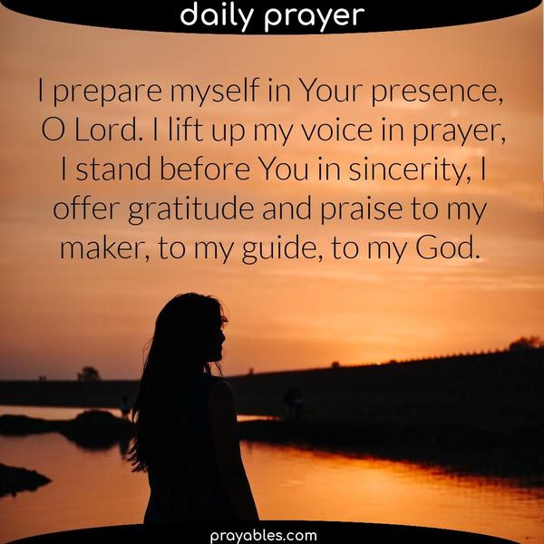 I prepare myself in Your presence, O Lord. I lift up my voice in prayer, I stand before You in sincerity, I offer gratitude and praise to my maker, to my guide, to my God.