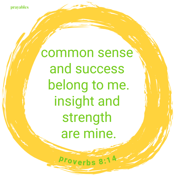 Proverbs 8:14 Common sense and success belong to me. Insight and strength are mine.