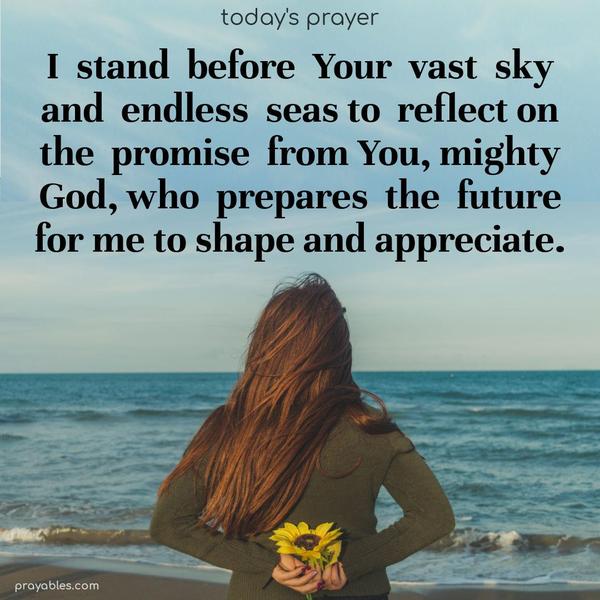 I stand before Your vast sky and endless seas to reflect on the promise from You, mighty God, who prepares the future for me to shape and appreciate.
